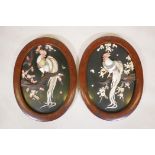 A pair of Meiji lacquered panels, with painted and gilt frames, the panels decorated with a pair