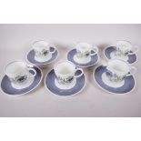 A Wedgwood Susie Cooper design 'Glen Mist' six piece coffee set comprising coffee cups and