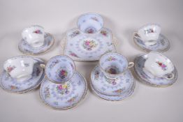 A Shelley 'Crochet' pattern six place tea service comprising six cups and saucers, 6" plates, a