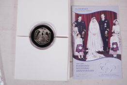 An Alderney Diamond Wedding 1947-2007 silver proof £5 coin