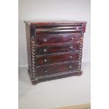 A Victorian mahogany Scotch chest with top moulded frieze drawer over four long drawers, flanked