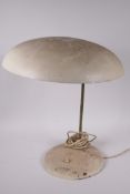 A vintage industrial table lamp labelled Hoechst Lasoride with enamelled base and domed shade, 15"