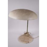 A vintage industrial table lamp labelled Hoechst Lasoride with enamelled base and domed shade, 15"