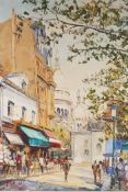 Parisienne street scene, signed indistinctly, oil on canvas, 18" x 22"