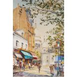 Parisienne street scene, signed indistinctly, oil on canvas, 18" x 22"