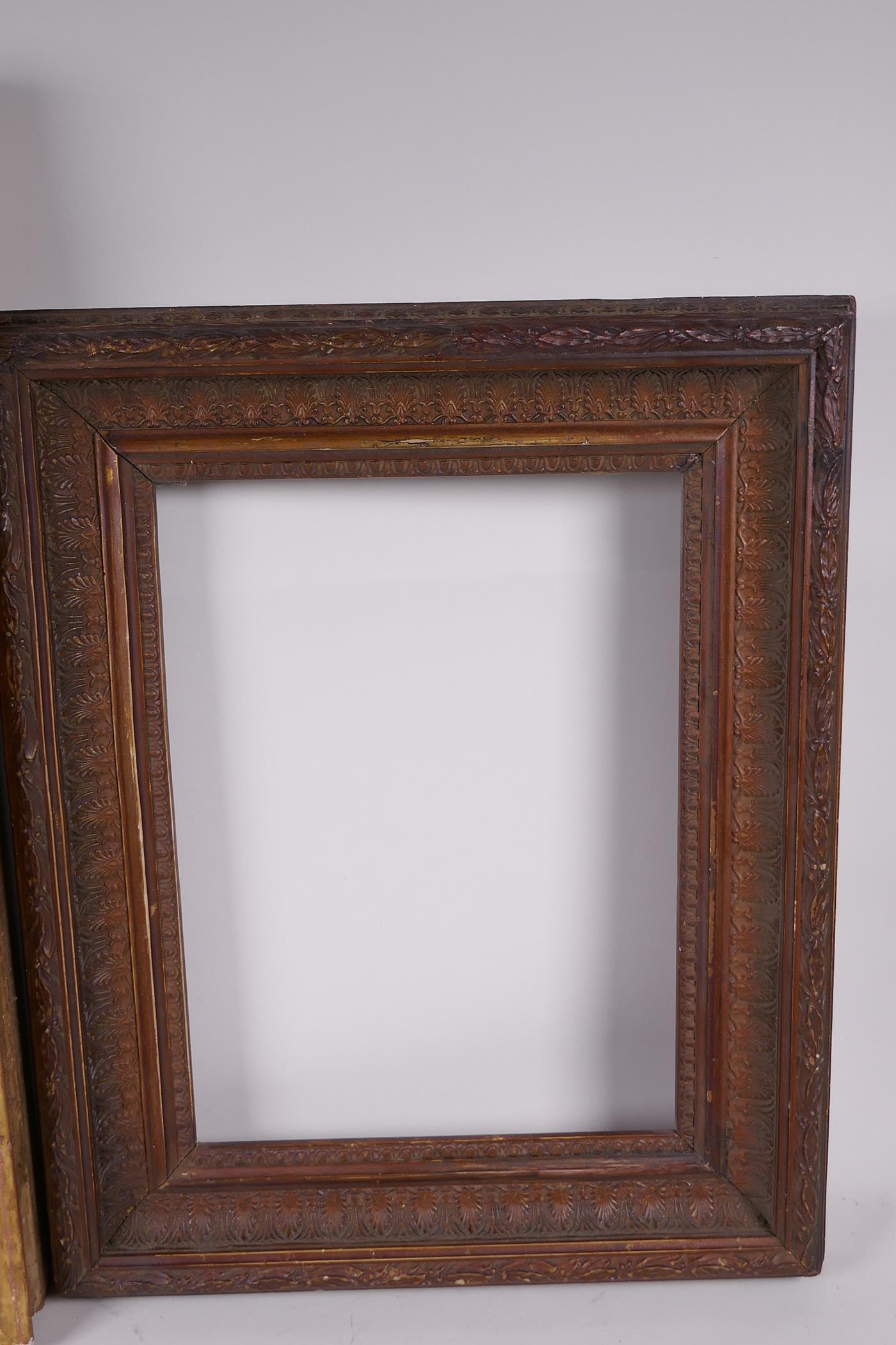 A C19th swept gilt picture frame, rebate3 17" x 9", together with a good gilt plaster frame, - Image 3 of 3