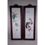 A pair of Chinese polychrome porcelain panels decorated with insects, fruit, gourds and flowers,