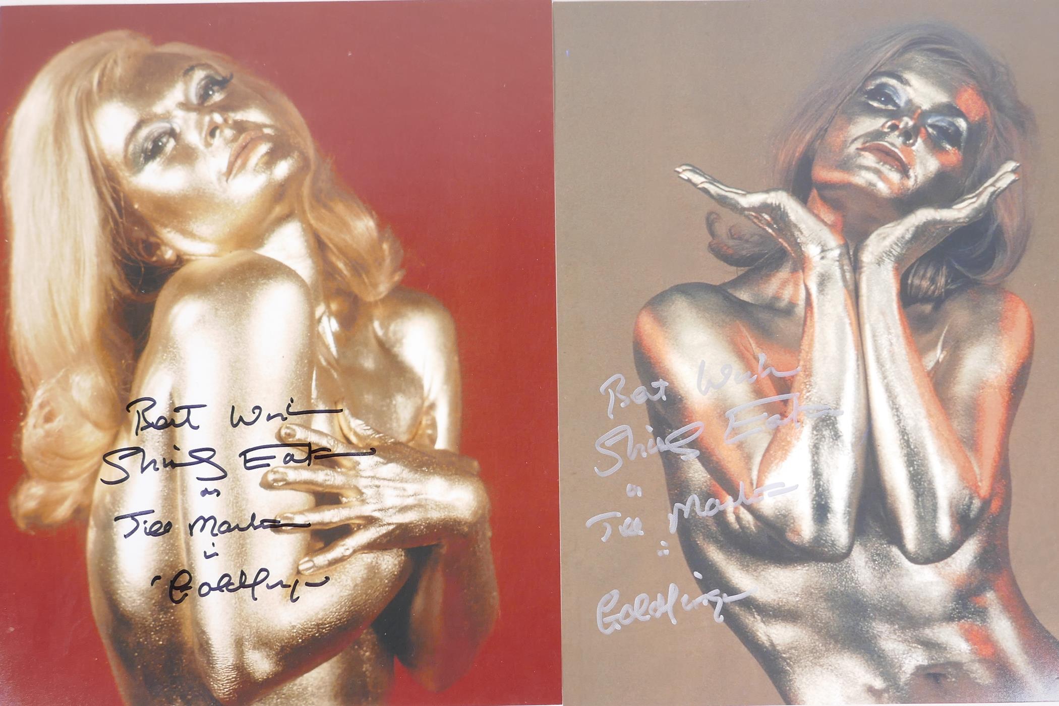 Shirley Eaton, two signed photographs of her in make up for her part as Jill Masterson in the
