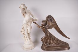 A composition figurine of a classical maiden, 18" high, together with an Art Deco style figure of