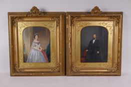 A pair of C19th gilt framed over painted photographs of Hugh Christie Paterson and Elizabeth