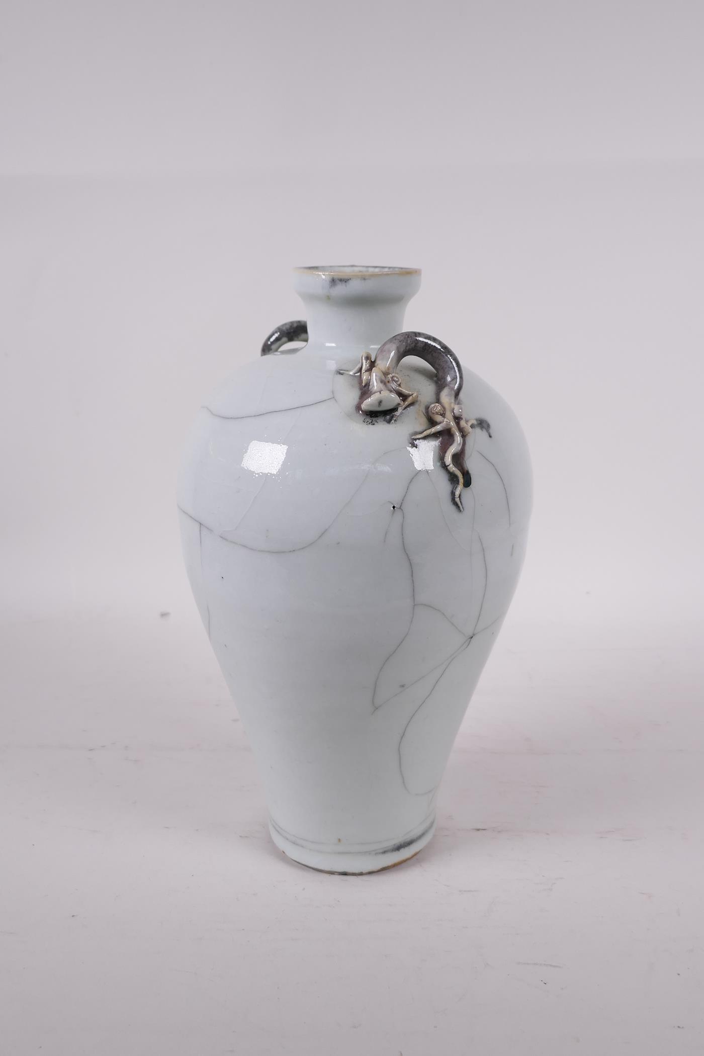 A Chinese crackleglazed porcelain vase with two dragon handles, 9" high - Image 2 of 5