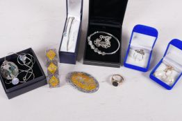 A quantity of silver jewellery including a topaz set bangle etc