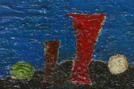 Impasto abstract still life, oil on board, indistinctly initialled, 10" x 6"