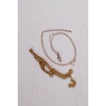 A 9ct gold and glacier topaz pendant and a 9ct gold rope chain, A/F, (1.9g)