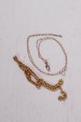 A 9ct gold and glacier topaz pendant and a 9ct gold rope chain, A/F, (1.9g)