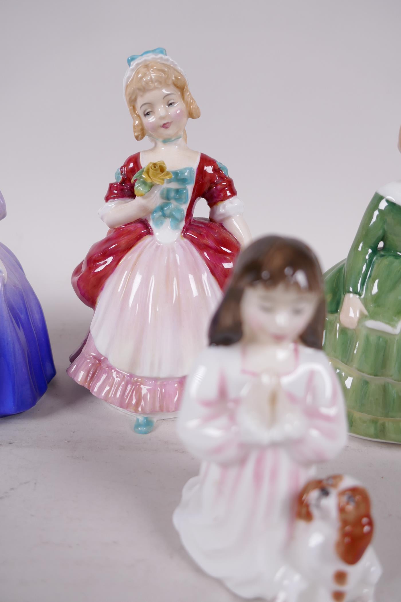 Five Royal Doulton figures of young girls, Valerie HN2107, Belle HN2340, Marie HN1370, Lily - Image 4 of 4