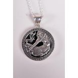 A sterling silver Sagittarius pendant necklace, 1½" drop