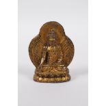 A Sino-Tibetan gilt bronze of Buddha seated on a lotus throne, 2½" high