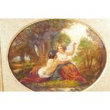 A young woman and courtier by a woodland lake, inscribed on frame plaque 'K.X. Roussel', C19th oil