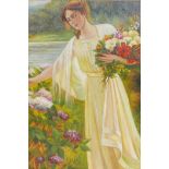 French impressionist painting of a flower girl, signed G.V. Nuffel (George Van), oil on canvas