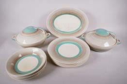 An Art Deco Susie Cooper 'Wedding Band'  six place dinner service, comprising six each 10" plates,