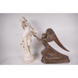 A composition figurine of a classical maiden, 18" high, together with an Art Deco style figure of