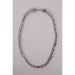 A white metal chain link necklace with dragon head clasps, Chinese, 26" long