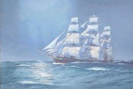 Moonlit maritime scene with tall ship, bears inscription verso 'Matalot, Chas Pears', watercolour