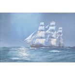 Moonlit maritime scene with tall ship, bears inscription verso 'Matalot, Chas Pears', watercolour