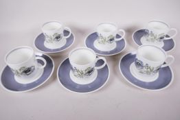 A Wedgwood Susie Cooper design 'Glen Mist' six piece coffee set comprising coffee cups and