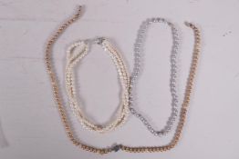 A multi strand pearl necklace and two others, 1 A/F, longest 27"