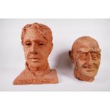 Two terracotta maquettes of men's heads, one bust inscribed 'David Solgan' recto, signed Avril (?)