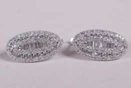 A pair of 925 silver and cubic zirconia set Art Deco style earrings