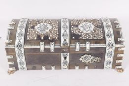 An Indian Vizagapatam dome top glove box, A/F, 10" long