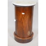 A mid C19th rosewood pot cupboard with single door and marble top, 29" high, 16" diameter
