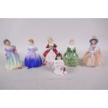 Five Royal Doulton figures of young girls, Valerie HN2107, Belle HN2340, Marie HN1370, Lily