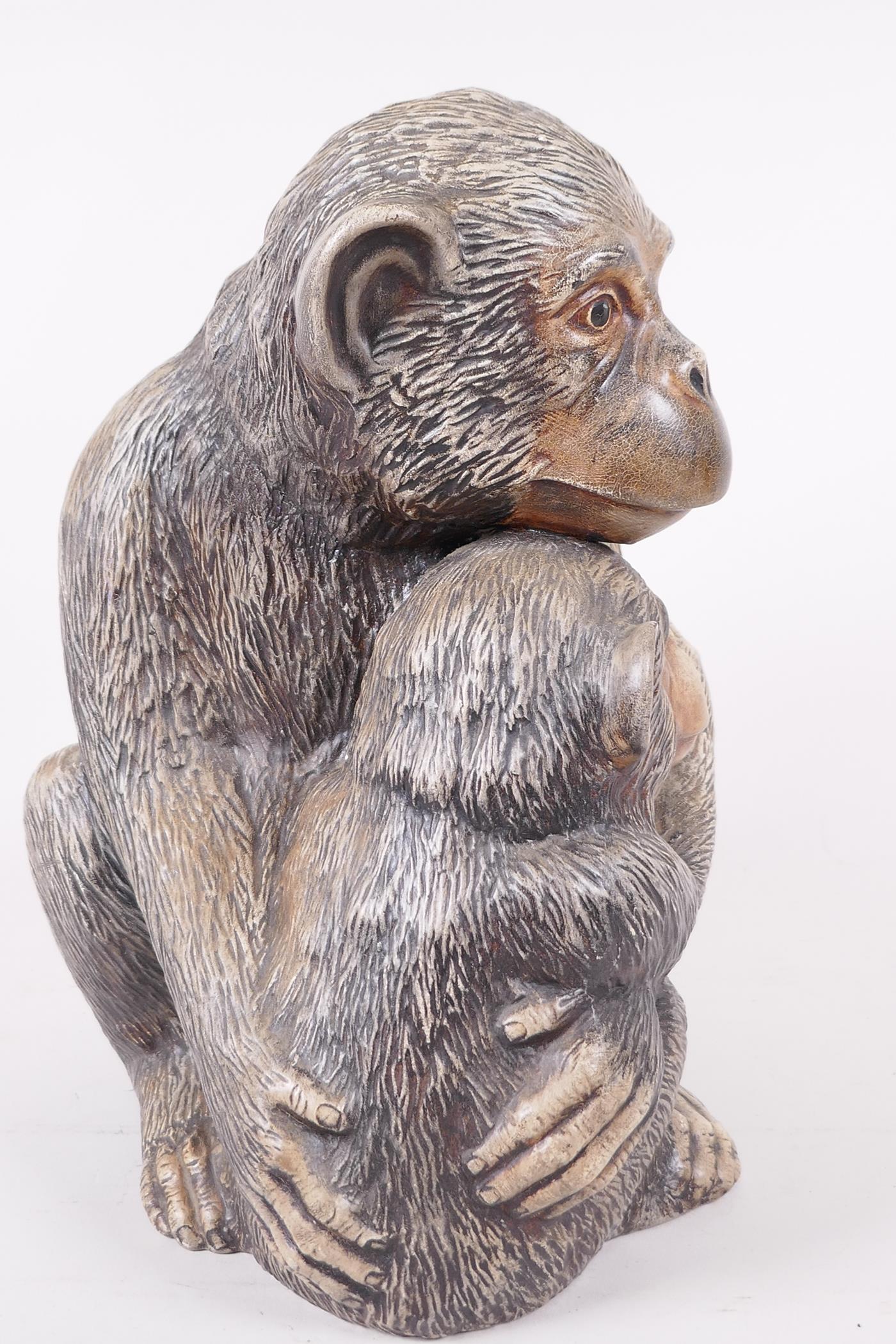 A well modelled plaster figure of two monkeys, 10" high - Image 2 of 5