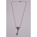 An Art Deco style silver and paste pendant necklace, stamped 925, 2" drop