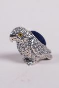 A miniature sterling silver pincushion in the form of a parrot, 1" high