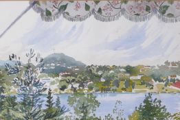 P. Gully, river scene, detailed verso St Adele, Quebec, watercolour, 11" x 9"