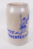 A five litre stoneware beer stein advertising the 19th  Belgian Oktoberfeesten Festival, 11" high