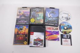 A Sega Genesis game, Desert Strike, three Sega Mega drive games, Super Hang On, PGA golf tour,