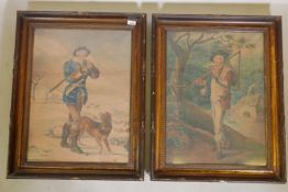 After Thos. Barker, the woodman and the thresher, a pair of C19th watercolours in period giltwood