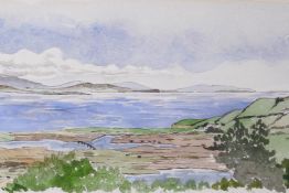 P. Gully, coastal scene, Clew Bay July 1963, signed, watercolour, 13" x 7"