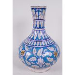 An Indian Jaipur stoneware vase, A/F, 10" high