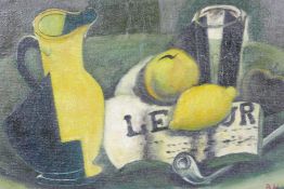 St Ives School, still life of lemons, oil on canvas board, initialled B.N. 17" x 13"