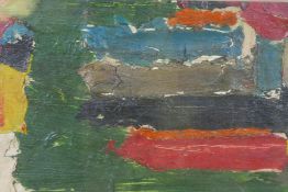 An abstract impasto oil on canvas, initialled R.H., 20" x 10"