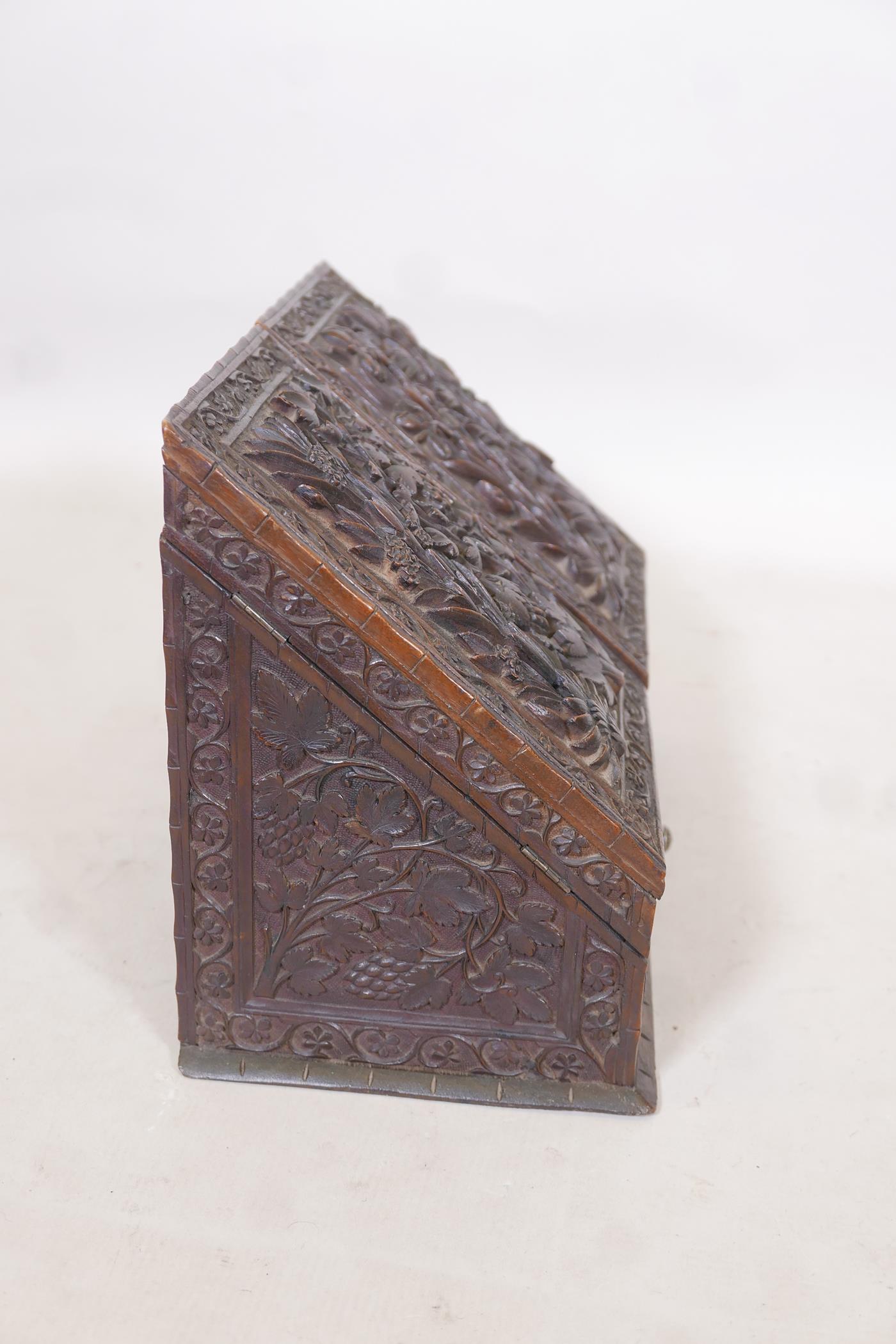 A C19th Anglo Indian wood stationery box with fall front and two doors over a single drawer, well - Image 5 of 7