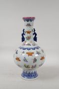 A Chinese blue and white porcelain vase with polychrome enamel butterfly decoration, Qianlong seal