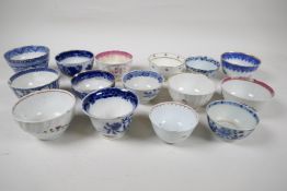 Fifteen porcelain tea bowls, English and Chinese, most late C18th, largest 3½" diameter
